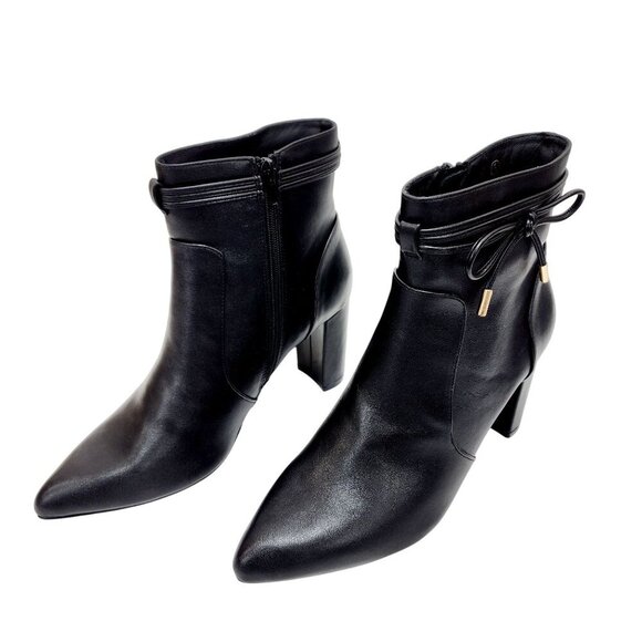 Womens Pointed Toe Ankle Boots Blocked Mid Heel Bow Side Faux Suede Chelsea 9 - Picture 6 of 16